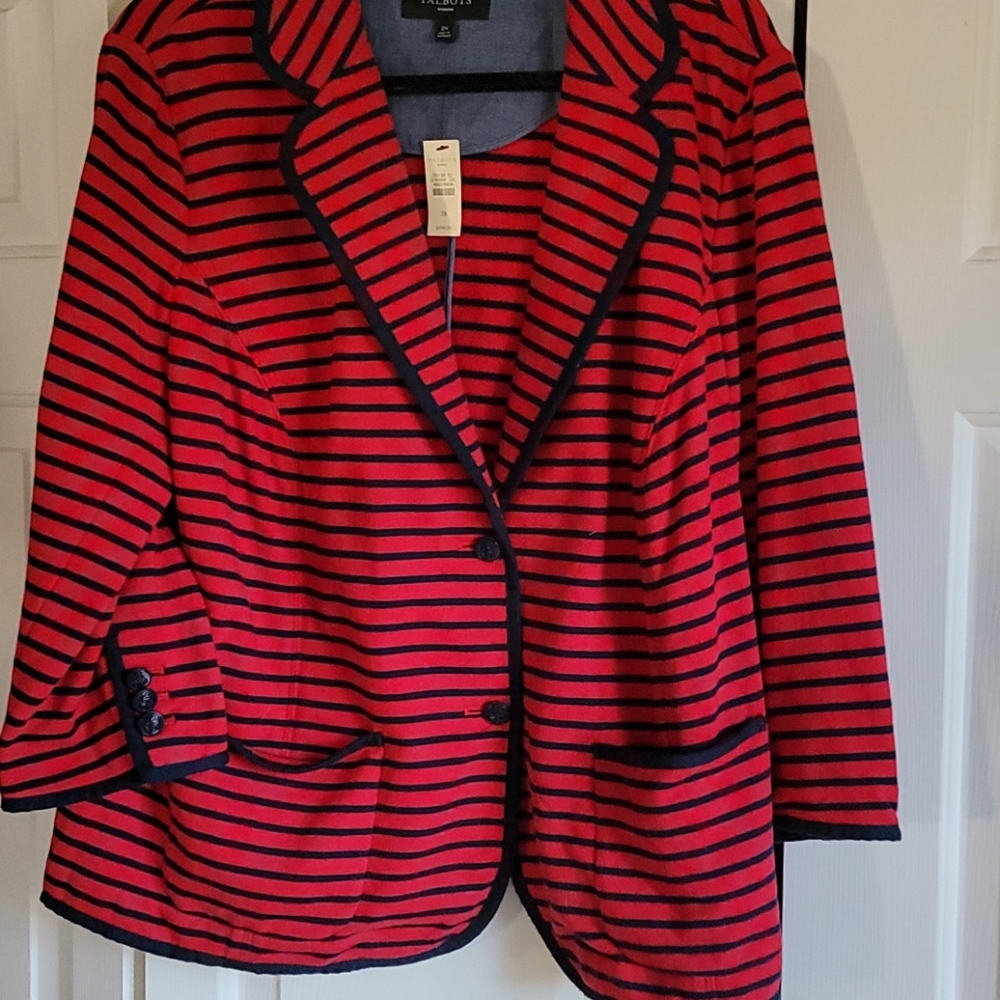 Talbots 2x knit Blazer Red with Navy NWTs